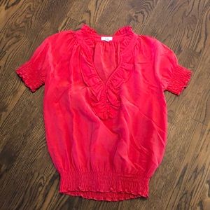 Joie red silk ruffle top sz xs